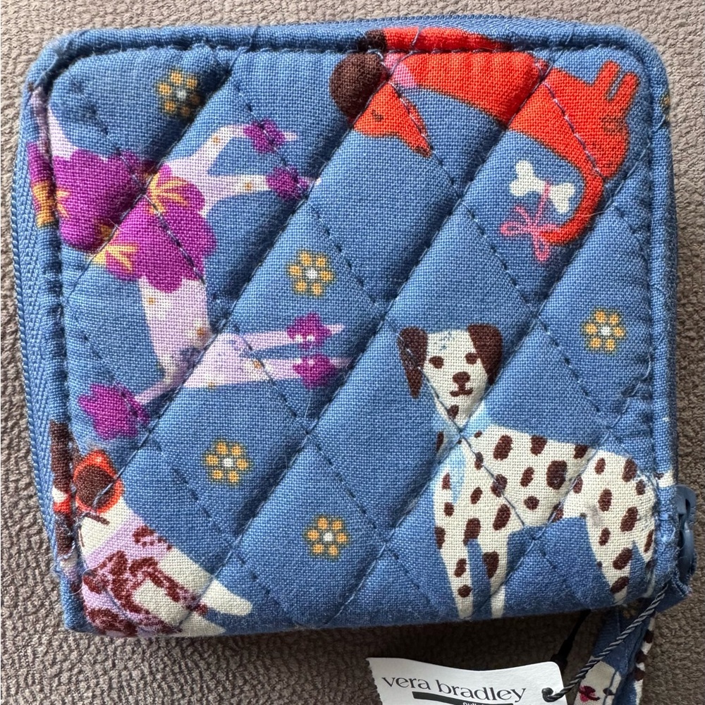Vera Bradley Blue Wallet with Dog and Floral Design